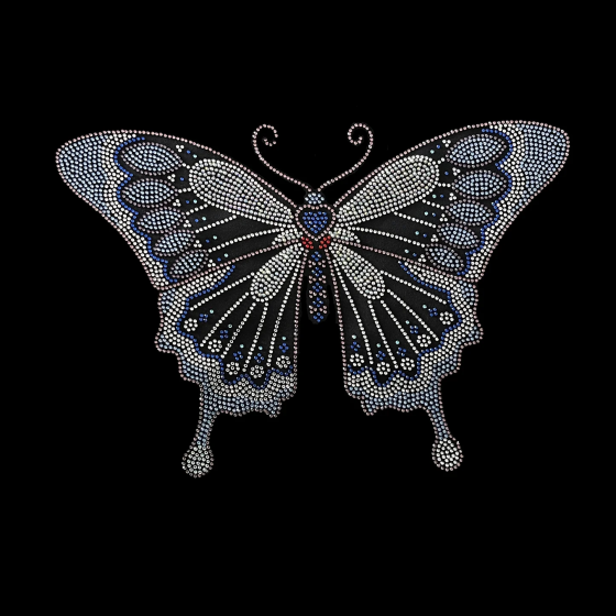 Blue Crystal Heart Butterfly Iron On Rhinestone Hotfix Bling Design